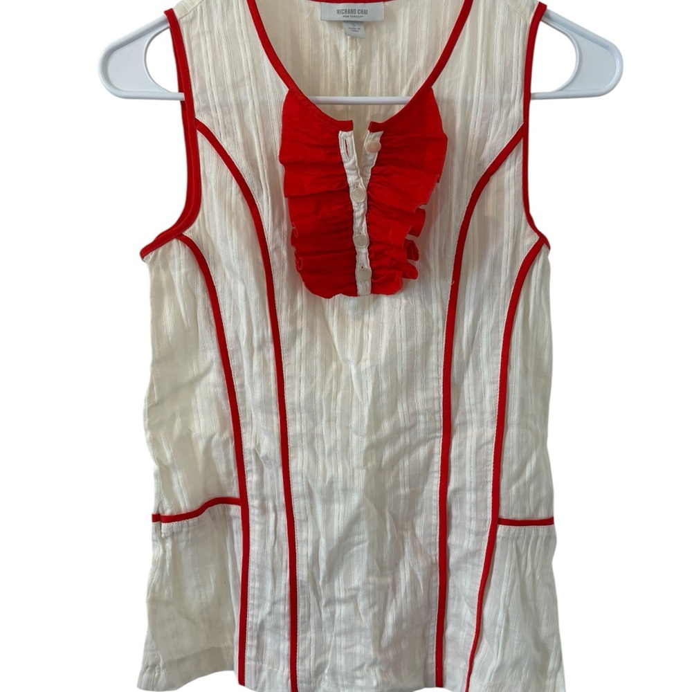 Richard Chai for Target White Sleeveless Top with Orange Trim